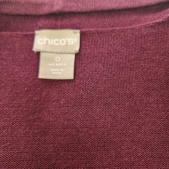 Chico’s Open Front Cardigan Sweater Pleated Hem Embellished Burgundy Wine Small - Picture 9 of 11
